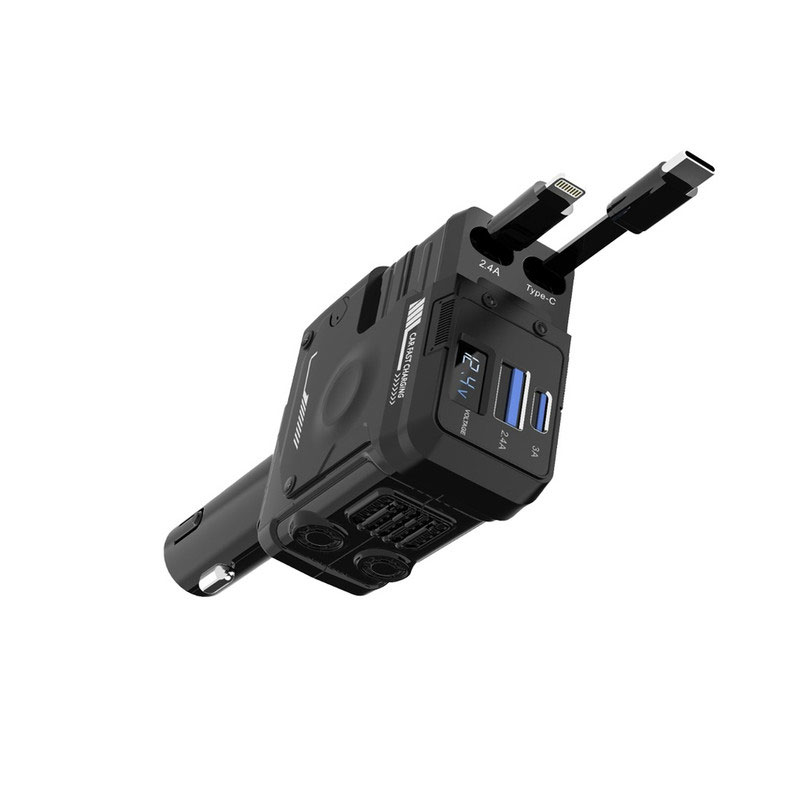 شارژر فندکی به همراه کابل 66w برند Porodo مدلPD-FWCH029-BK