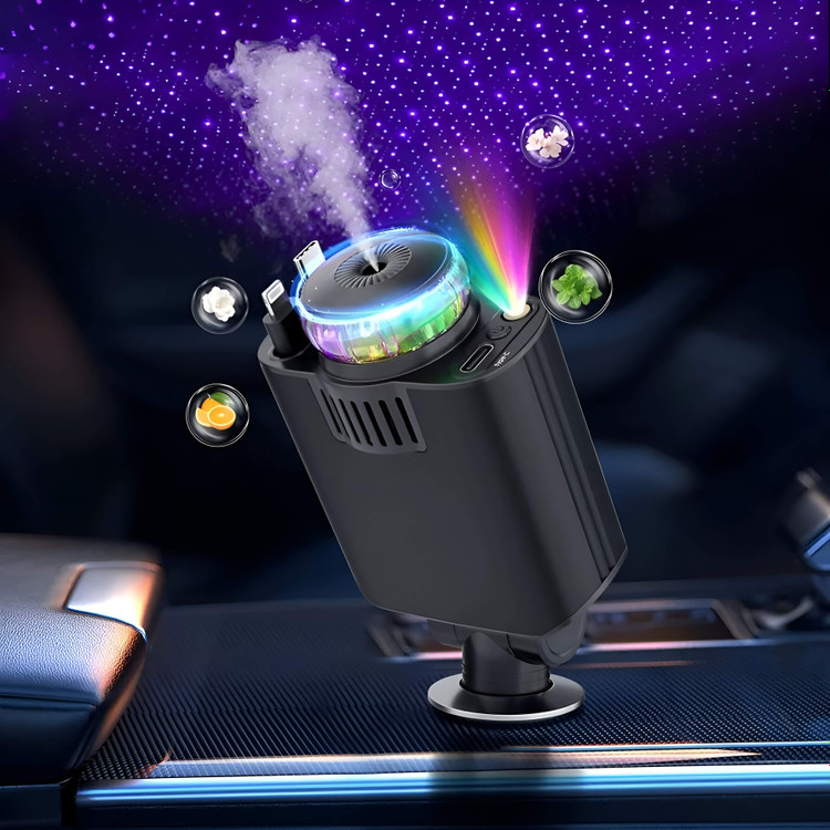 شارژر فندکی خودرو W&O مدل Starlight پنج کاره با رایحه افشانی و نورپردازی