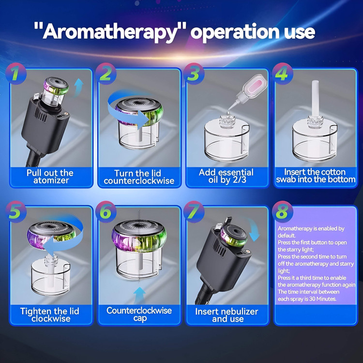 شارژر فندکی خودرو W&O مدل Starlight پنج کاره با رایحه افشانی و نورپردازی