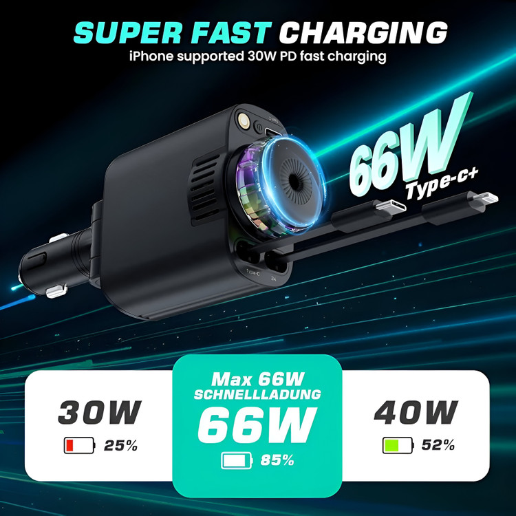 شارژر فندکی خودرو W&O مدل Starlight پنج کاره با رایحه افشانی و نورپردازی