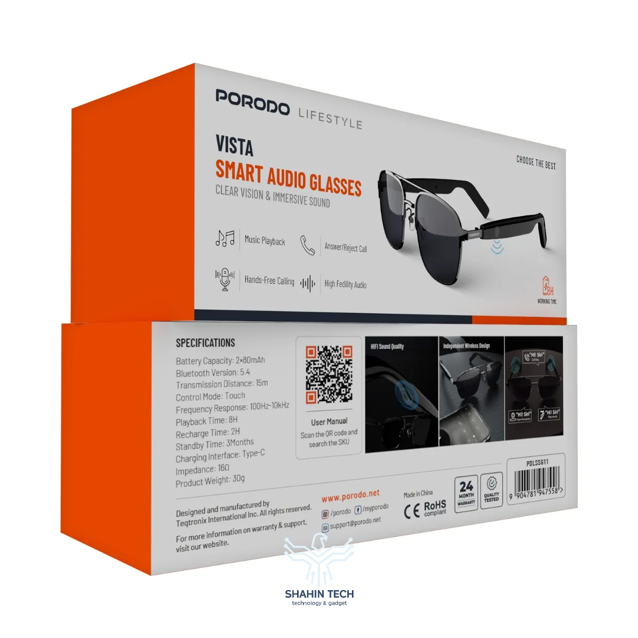 عینک هوشمند صوتی برند porodo مدل Vista