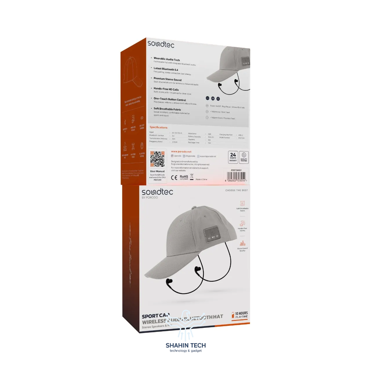 کلاه بلوتوث بی‌سیم Porodo Soundtec با بلندگوهای استریو و میکروفون