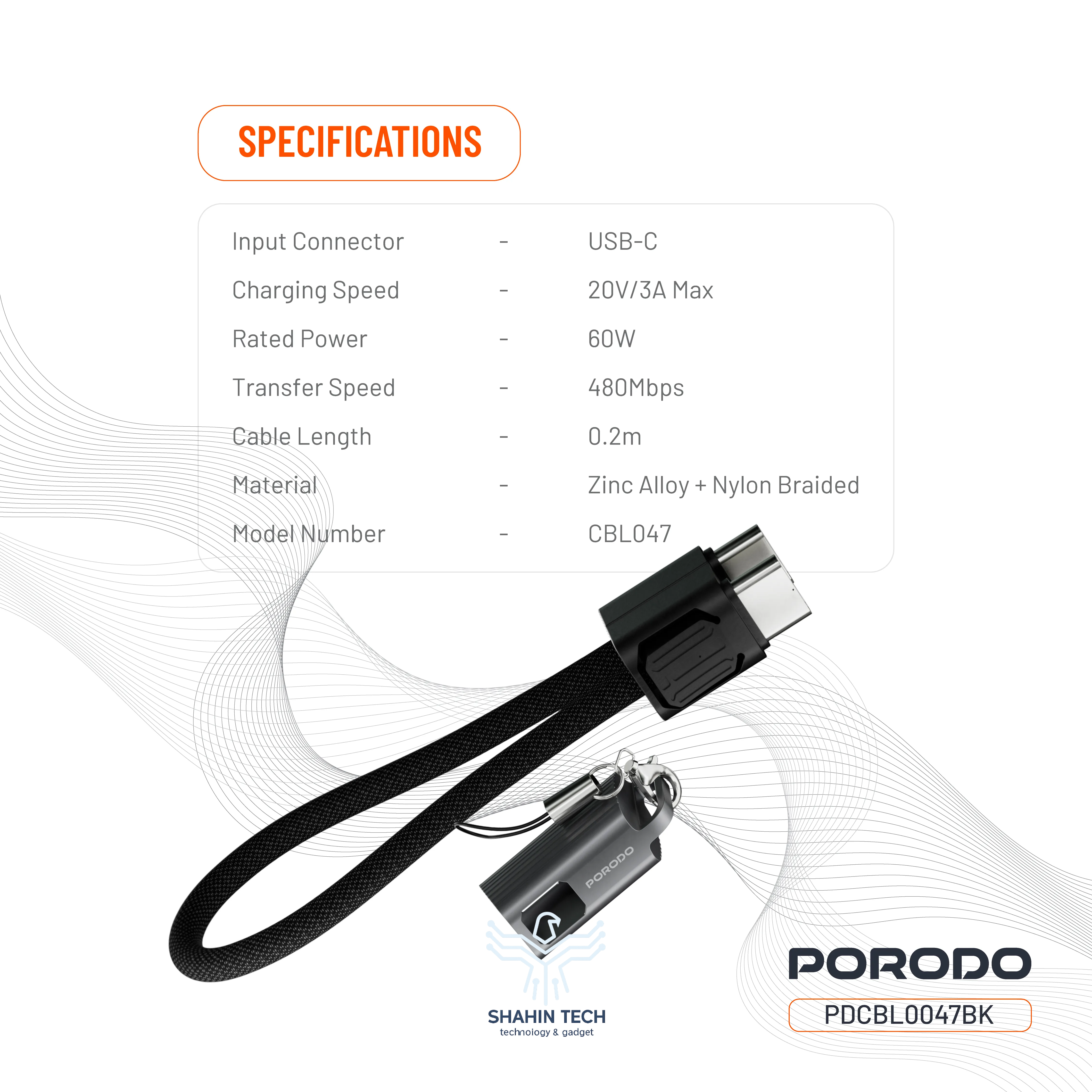 کابل USB-C به USB-C پرودو مدل جا کلیدی | کوچک، مقاوم