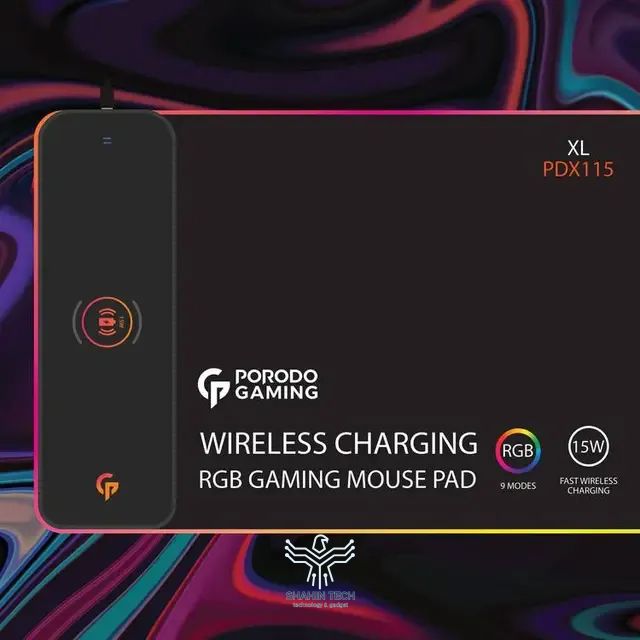 پد موس گیمینگ Porodo Gaming RGB با شارژر بی‌سیم سریع 15 واتی