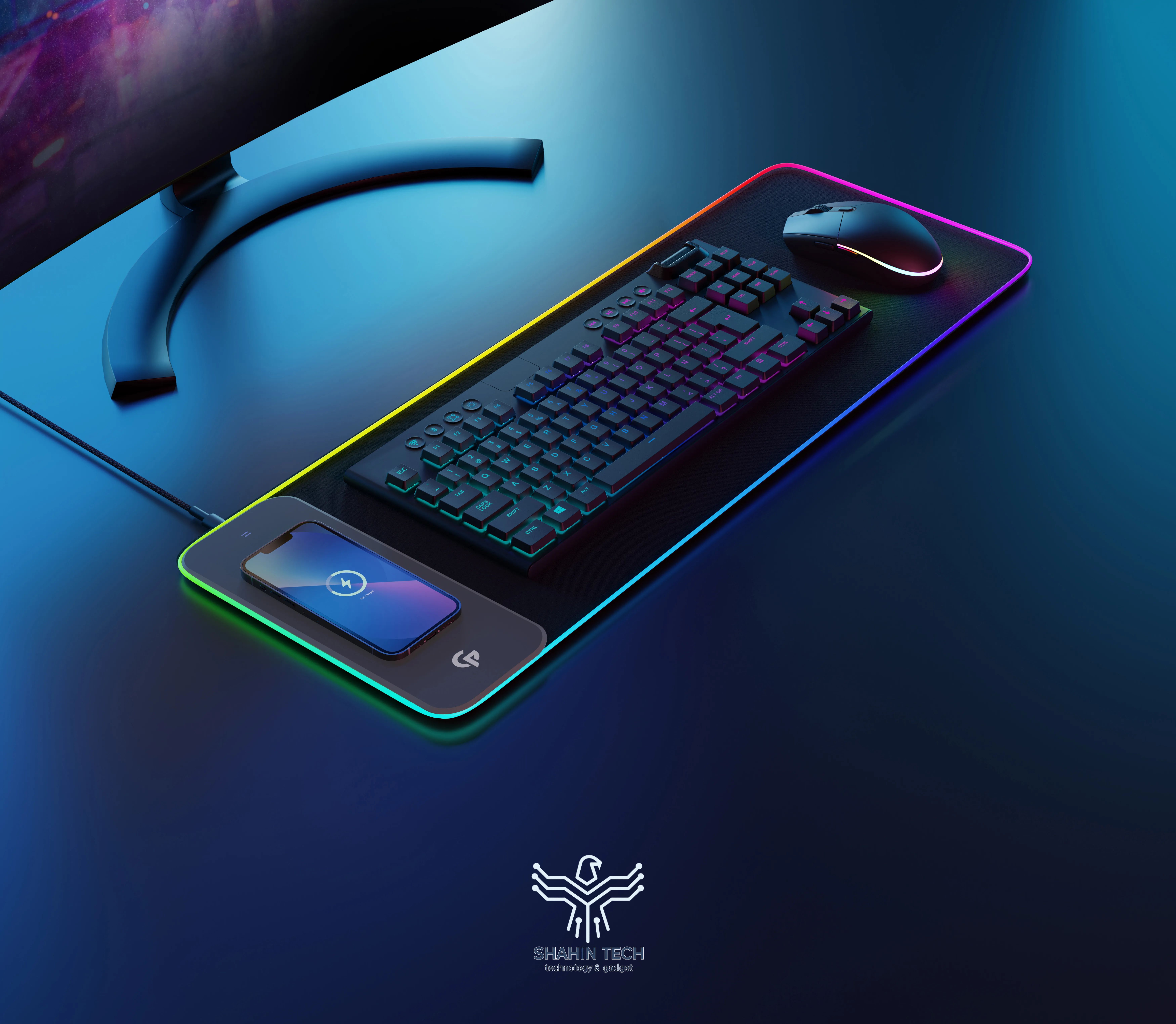 پد موس گیمینگ Porodo Gaming RGB با شارژر بی‌سیم سریع 15 واتی
