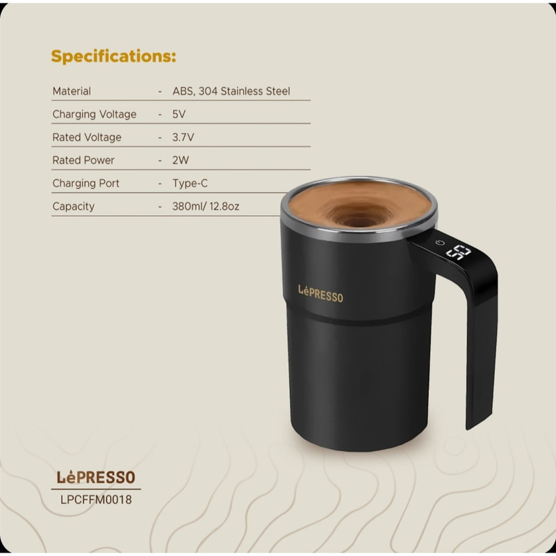 ماگ همزن مغناطیسی لپرسو Lepresso Stirmagic Auto Stirring Mug مدل LPCFFM0018