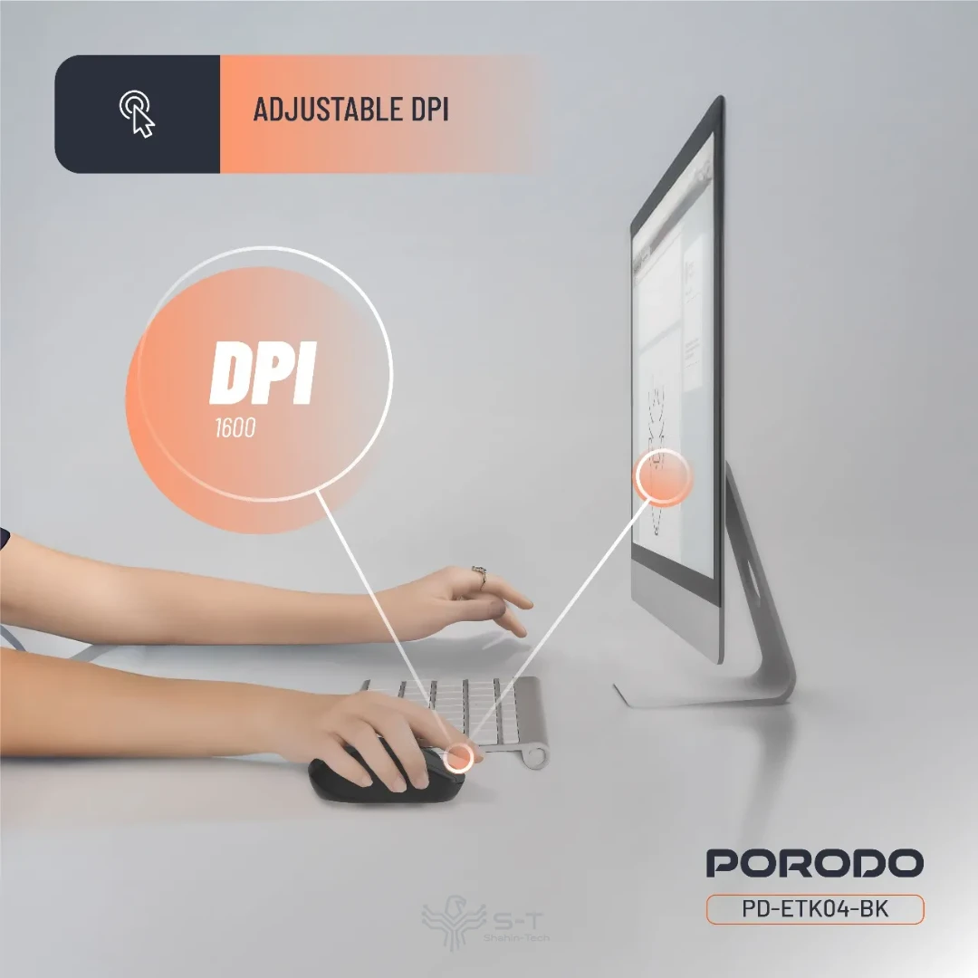 موس بیسیم شارژی بلوتوثی پرودو مدل Porodo 1600DPI Wireless Mouse PDETK04