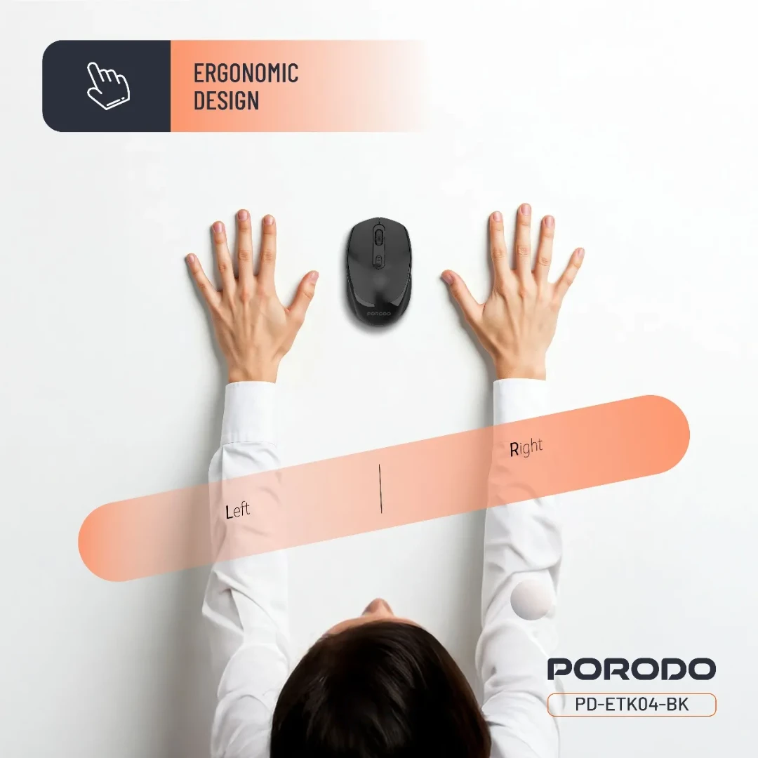 موس بیسیم شارژی بلوتوثی پرودو مدل Porodo 1600DPI Wireless Mouse PDETK04