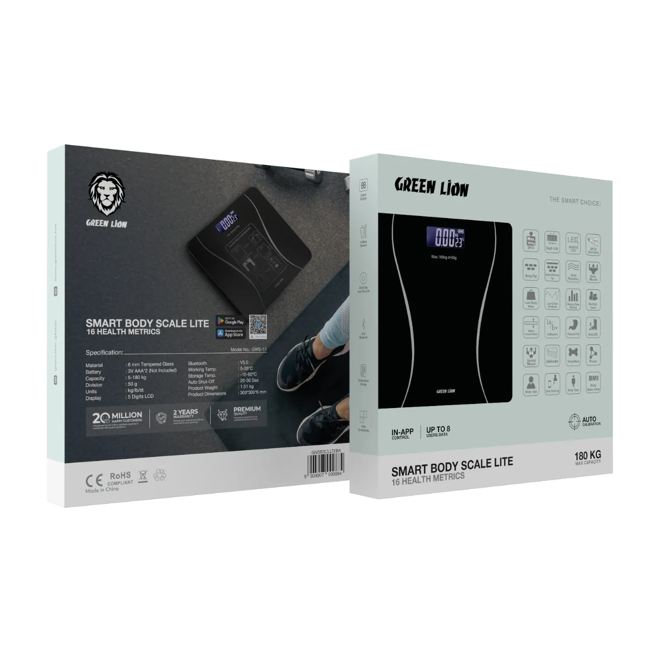 ترازوی هوشمند بدن‌سازی از برند گرین لاین لایت مدل GWS-11  - مشکی (انالیز کامل)