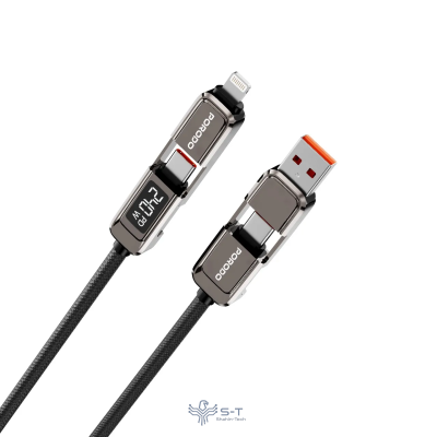 کابل شارژ پرسرعت پورودو 4 در 1  به همراه نمایشگر مدل  PD240WDDGY