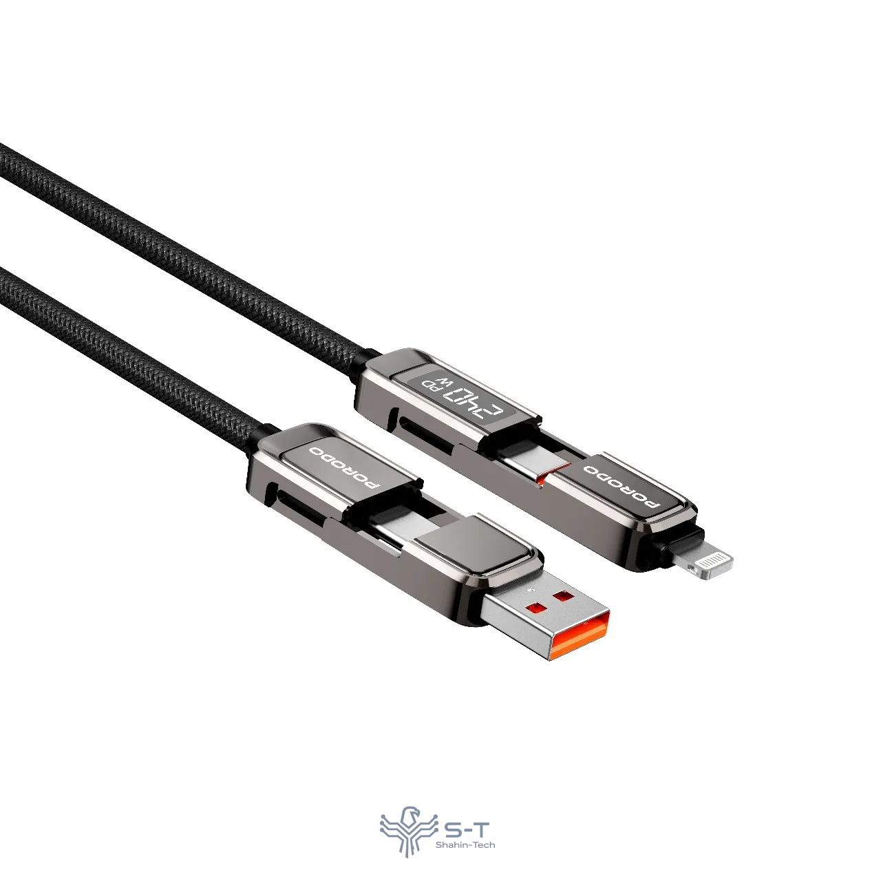 کابل شارژ پرسرعت پورودو 4 در 1  به همراه نمایشگر مدل  PD240WDDGY