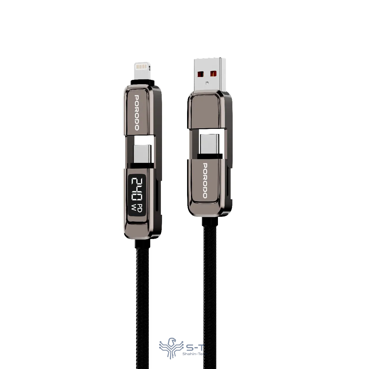 کابل شارژ پرسرعت پورودو 4 در 1  به همراه نمایشگر مدل  PD240WDDGY